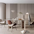 Modern Elegant Dining Room Interior With Round Table Designer Chairs And Pendant Lights 3d model