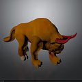 Orange Mythical Creature 3D Character With Red Horns White Claws And Fur