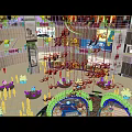 Vibrant Department Store Shopping Mall Interior With Colorful Balloons Streamers Stores And Shoppers