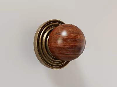 Classic Wooden Round Door Knob With Brass Base On Light Background 3d model