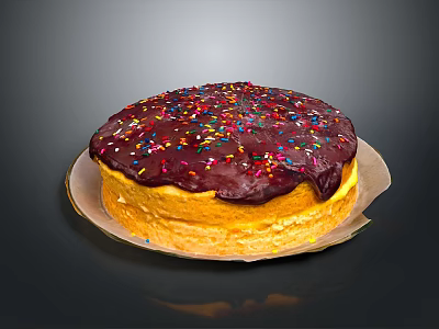Delicious Layered Cake With Chocolate Glaze And Colorful Sprinkles On Paper Plate 3d model