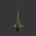 Prehistoric Aquatic Animal With Green Yellow Body Spiked Dorsal Fin Sharp Teeth Streamlined Shape