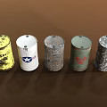 Industrial Metal Drums With Various Symbols And Rustic Colorful Finishes