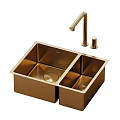 Golden Double Bowl Kitchen Sink With Matching Faucet For Modern Kitchen
