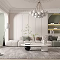 Modern Luxury Living Room Interior With White Green Sofa Round Chandelier And Coffee Table