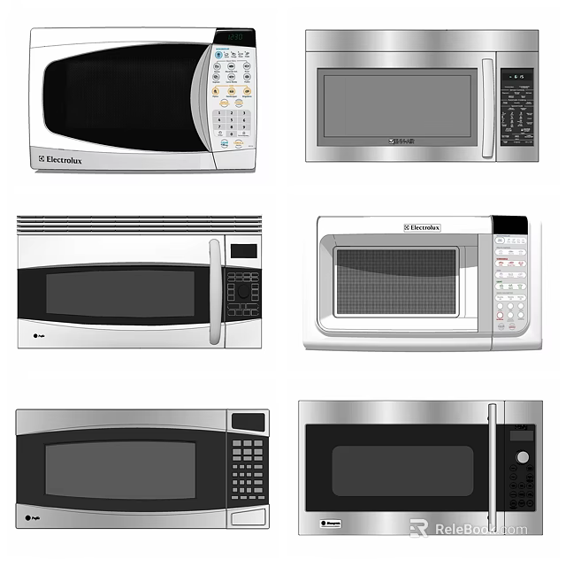 Different Styles Of Kitchen Microwaves With Various Designs And Controls 3d model 