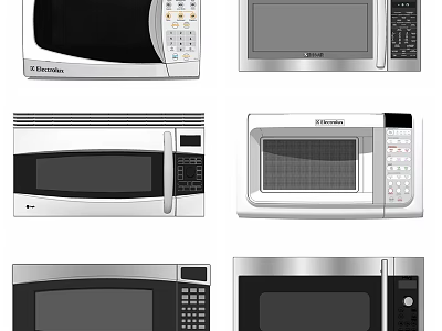 Different Styles Of Kitchen Microwaves With Various Designs And Controls 3d model