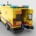Yellow Building Block Ambulance With Blue Emergency Lights And Open Doors