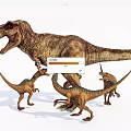 Reptile Dinosaurs Group With Adult T Rex And Baby Dinosaurs Standing Together