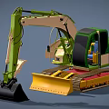 Green And Yellow Industrial Construction Excavator Machine With Track And Bucket