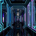 Modern KTV Interior With Neon Lights Mirrored Walls And Stylish Corridor Design