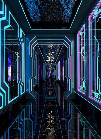 Modern KTV aisle nightclub aisle time tunnel abyss mirror hi 3d model