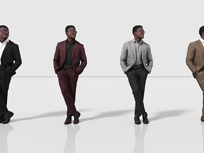 Men In Various Colored Stylish Suits Standing And Posing With Hands In Pockets 3d model