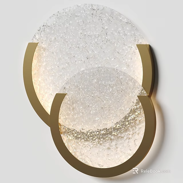 Modern Wall Light With Two Overlapping Circular Textured Glass And Golden Frame 3d model