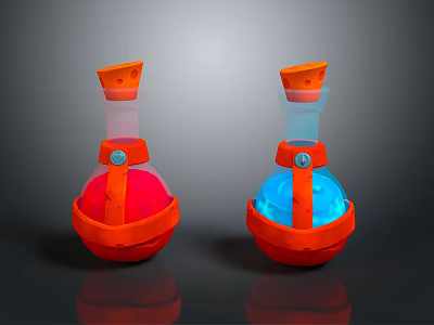 Two Piece Decorative Ornament Set With Orange Accents Red And Blue Spheres 3d model