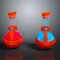 Two Piece Decorative Ornament Set With Orange Accents Red And Blue Spheres