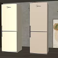 Midea Double Door Standing Refrigerators In White And Silver Modern Interior 3d model