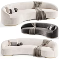 Luxury Upholstered Curved Double Seater Sofa With Throw Pillows And Plush Blanket For Cozy Living Room