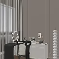 Modern Dressing Table Black White Mirror Chair Drawers With Cosmetics Flowers Photo Frame