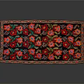 Square Carpet with Vibrant Floral Patterns Red Pink Green Tones and Fringed Edges Design