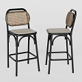 Modern Bar Stools With Black Frame Woven Backrest And Light Gray Seat 3d model