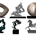 Various Artistic Sculptures And Carvings Featuring Abstract Designs Horse Statue And Metal Art