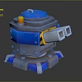 Mechanical Weapon Design With Blue Gray Body Cannon And Orange Top Component