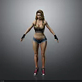 Child Girl 3D Model Wearing Sports Vest Denim Shorts And Sneakers On Grey Background
