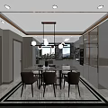 Elegant Light Luxury Open Dining And Living Space With Marble Dining Table And Integrated Kitchen