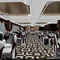 Luxurious Banquet Hall Interior Design With Checkerboard Floor White Chairs And Gold Ceiling