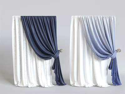 Navy And Light Blue Gradient Curtains With White Layer And Tied Design 3d model