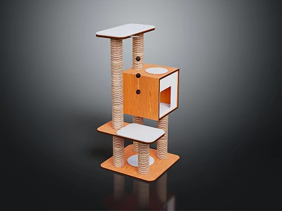 Multi Tiered Wooden Shelving Unit With Scratching Posts White Platforms And Cat Condo Design 3d model