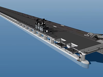 Modern Aircraft Carrier with Flight Deck Island Superstructure and Naval Equipment on Open Ocean 3d model
