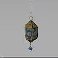 Oriental Style Decorative Lantern With Blue Floral Patterns And Tassel 3d model
