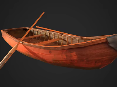 Classic Wooden Boat With Brown Hull And Traditional Wooden Paddle 3d model