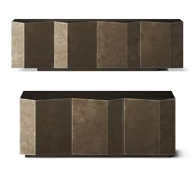 Modern Console and Side Cabinet with Paneled Design and Dark Brown Leather Like Texture 3d model