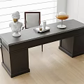 Stylish Black Desk with White Bust Tray Cup and Decorative Sculpture Near Wooden Chair