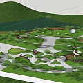 Park Landscape With Lush Trees Serene Lake Green Lawn Winding Paths And Playground Area