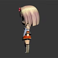 Cute Anime Game Character With Pink Hair Red Bow Blue Eyes And White Orange Outfit