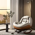 Modern Leisure Rocking Chair White Cushion Brown Base In Cozy Interior With Mountain View