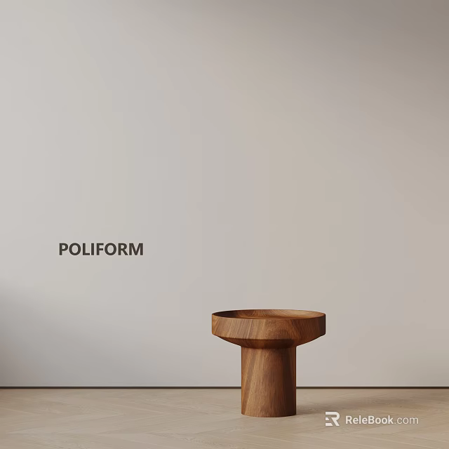 POLIFORM Modern Walnut Side Table With Round Top And Cylindrical Base 3d model