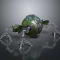 Green Spherical Mechanical Creature With Robotic Legs And Decorative Details