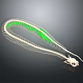 Elongated Animal Skeleton With Green Highlighted Vertebrae Structure 3d model