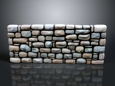 Decorative Natural Stone Wall Design With Mixed Size And Colored Stones 3d model