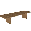 Wooden Dining Table With Long Striped Top And Vertical Grooved Legs Design