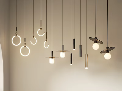 Modern Minimalist Pendant Lights With Circular Rings Spherical Lamps And Linear Designs In Interior 3d model