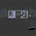 Professional Commercial DJ Equipment Setup With Dual Turntables Speakers Console And Metal Stand