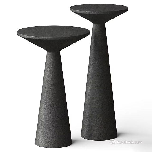 Modern Round Side Tables With Conical Base And Dark Concrete Finish 3d model