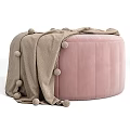 Modern Gray Velvet Ottoman with Soft Brown Pom Pom Accent Blanket