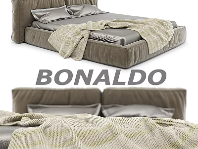 Elegant Modern Bonaldo Single Bed With Gray Upholstered Headboard And Beige Blanket 3d model